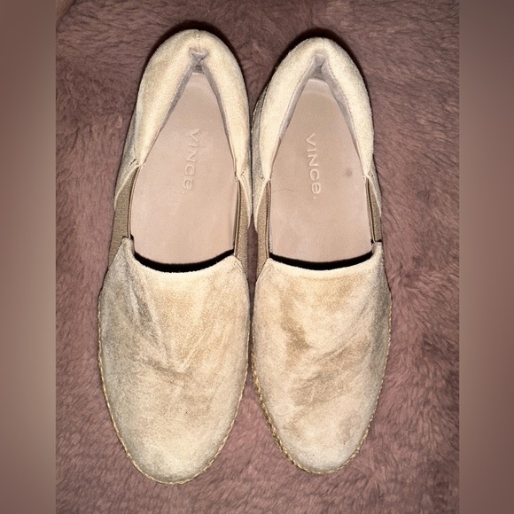 Vince women’s tan suede espadrille platform flat shoe 5.5 boho vacation fall